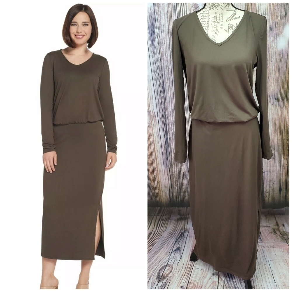 𝅺G.I.L.I. Olive Peached Knit Long Sleeve Midi Dress